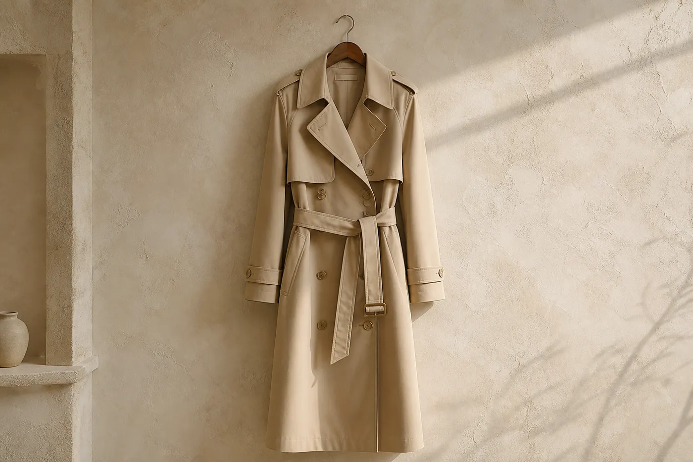 Collection Long Cotton Trench in Mastic
